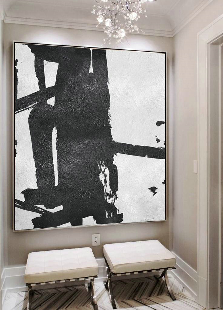 Hand Made Abstract Art,Oversized Minimal Black And White Painting - Acrylic Painting On Canvas